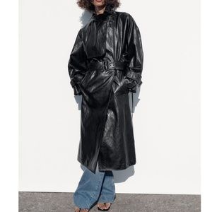 NWT Zara belted faux leather trench black